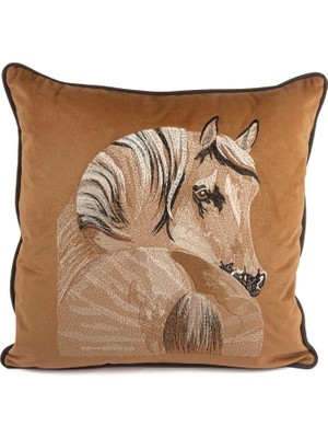 Mikasa Moor Pegasus At Nakışlı Kadife Yastık Kırlent 50 x 50 cm