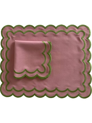 Homes & Seasons Florence Yeşil Pembe Amerikan Servis Peçete Seti