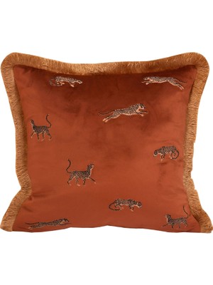 Ge Living Dekoratif Leopar Desenli Kiremit Kadife Kırlent Kılıfı 45 x 45 cm