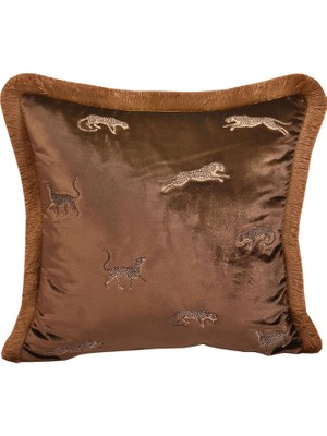 Ge Living Dekoratif Leopar Desenli Kahverengi Kadife Kırlent Kılıfı 45 x 45 cm