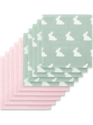 Deux Lapins Mono Lapin Matcha Green & Innocent Pink Müslin 10'lu Bebek Ağız Bezi