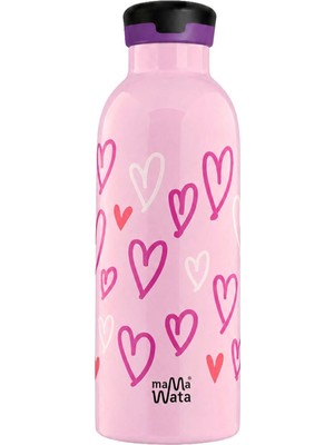 Mamawata Hearts Pembe Çelik Pipetli Çocuk Termos Suluk 470 ml