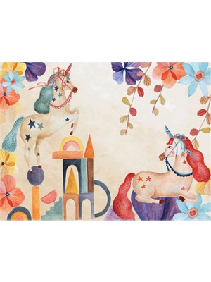 Hueppi The Bloom Bej Renkli Figürlü Hipoalerjenik Çocuk Halısı 120 x 160 cm