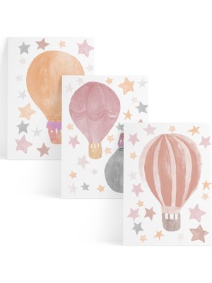 Pop By Gaea Suluboya Balon ve Yıldız Pembe Duvar Stickerı