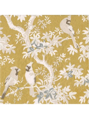 Caspari Scenic Songbirds Gold & Ivory Luncheon Desenli 20'li Servis Peçetesi Seti
