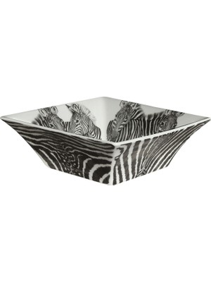 Wild Spirit Zebra Desenli Beyaz Fine Bone Porselen Kare Kase 15,5 cm