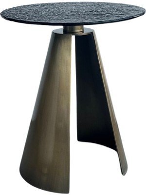 Lucenti Design Herse Sarı Eskitme Metal Ayak Füme Cam Tablalı Yan Sehpa