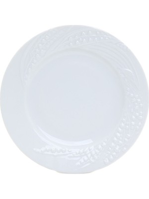 Beyaz Kendinden Desenli Porselen Tabak