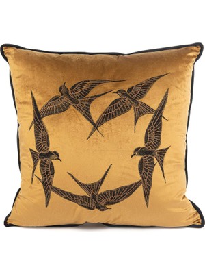 Mikasa Moor Isla Bronz Yuvarlak Kuşlar Kadife Yastık Kırlent 55X55 cm