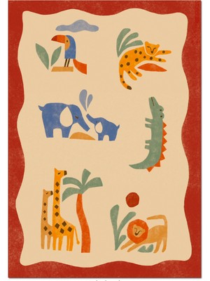 Hueppi Tails And Trails Safari Bej Kiremit Hipoalerjenik Çocuk Halısı 120 x 160 cm