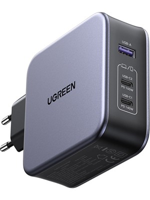 UGREEN Nexode Gan 3 Portlu 2xusb-C, 1xusb-A Qc 4.0 Pd 3.1 Uzay Grisi 140W Hızlı Şarj Cihazı