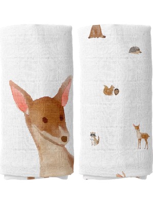 Casadora Baby Forest Amigos Organik Pamuk Müslin Bebek 2'li Örtü Seti 90 x 90 cm