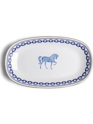Some Home İstanbul Horse Luck Collection Blue At Figürlü Porselen Kayık Servis Tabağı 29 cm