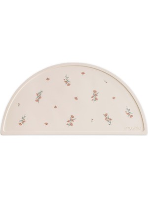Mushie Pink Flowers Bej Silikon Bebek Beslenme Matı