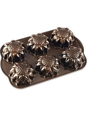 Nordic Ware Ayçiçek Şekilli Bronz Döküm Alüminyum Mini 6'lı Kek Kalıbı