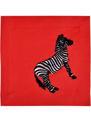 Ge Living Zebra Desenli Kırmızı 2'li Keten Kokteyl Peçetesi 15X15 cm