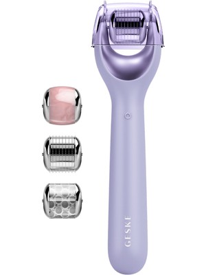 Geske Microneedle Face Roller Purple Mikro Iğneli Buz Başlığı Pembe Kuvars Başlıklı Dermaroller Bakım Cihazı