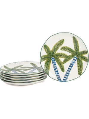 Mikasa Moor Palmiye Yeşil Mavi 6'lı Porselen Pasta Tabağı 20 cm