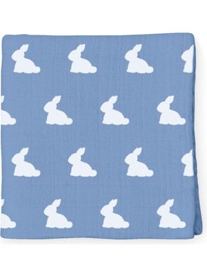 Deux Lapins %100 Pamuk Mono Lapin Royal Blue Müslin Bebek Bakım Örtüsü 100 x 100 cm