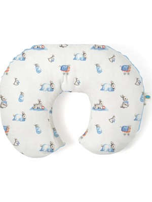 Deux Lapins %100 Pamuk Bebe Lapin Mavi Müslin Bebek Emzirme Destek Yastığı