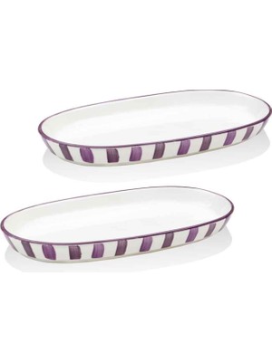 The Mia Joy Mor Seramik Oval 2'li Servis Tabağı Seti 21 cm