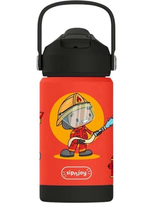 SipnJoy Flipsip Firefighter Buddy Kırmızı Çelik Çocuk Termos Suluk 360 ml