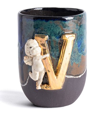 Moon Art Ceramic Angel V Harfli Antik Seramik Kupa