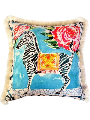 Ge Living Zebra Desenli Kadife Dekoratif Kırlent Kılıfı 45 x 45 cm