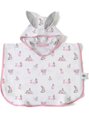 Deux Lapins %100 Pamuk Müslin Bebe Lapin Rose Çocuk Panço Bornoz