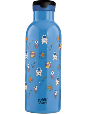 Mamawata Space Mavi Çelik Pipetli Çocuk Termos Suluk 470 ml