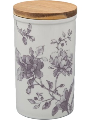 Imperial Porcelain Monplaisir Ahşap Kapaklı Desenli Porselen Yüksek Boy Kavanoz