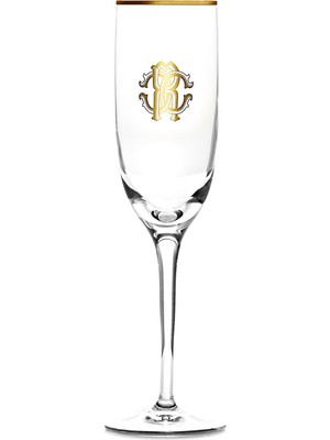 Roberto Cavalli Monogram Gold Altın Dekorlu Kristal Şampanya Kadehi