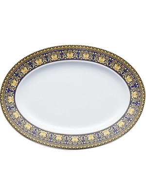 Versace Medusa Mavi Oval Porselen Servis Tabağı 40 cm