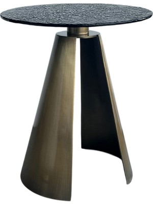 Lucenti Design Herse Sarı Eskitme Metal Ayak Bronz Cam Yan Sehpa