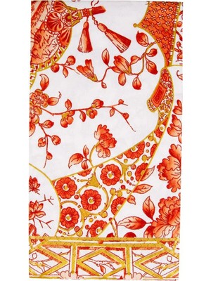 Caspari Gilded Porcelain Coral Guest Towel Desenli 15'li Servis Peçetesi Seti