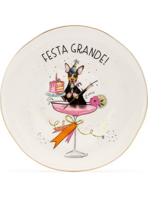 Un Poco Grande Festa Altın Kaplamalı Porselen Tatlı Tabağı 21 cm