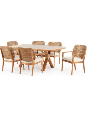 Sürton Avend Porselen Tablalı Rattan Sandalyeli 6 Kişilik Bahçe Masa Takımı