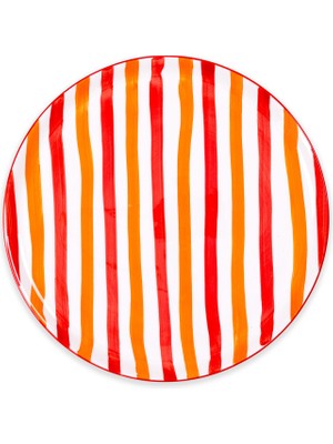 The Mia Joy Kırmızı Çizgili Seramik Servis Tabağı 30 cm
