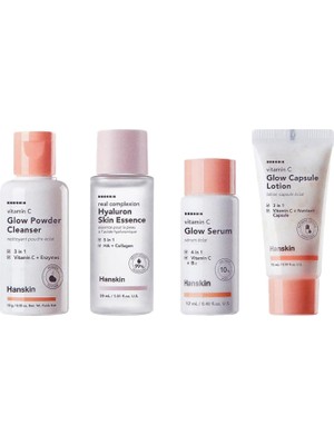 Hanskin Glow Skin On The Go Temizleyici Nemlendirici Aydınlatıcı Seyahat Boy Cilt Bakım Seti