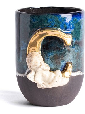 Moon Art Ceramic Angel C Harfli Antik Seramik Kupa