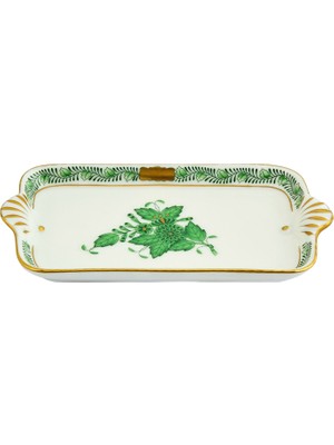 Herend Apponyi Desenli Yeşil Dikdörtgen Porselen Tabak 14.5 cm