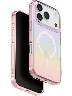 Uniq Iridescia iPhone 17 Pro Rainbow Pembe Magsafe Uyumlu Telefon Kılıfı