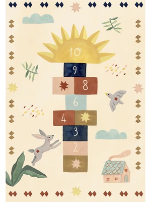 Hueppi Bunny Hops Sun Pops Hopscotch Bej Çocuk Halısı 160 x 230 cm