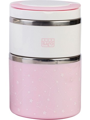 Saro Pembe 2 Katlı Çelik Mama Termosu 820 ml