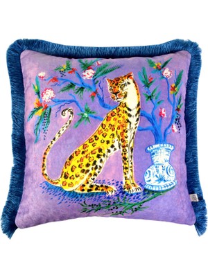 Ge Living Leopar Desenli Mor Kadife Dekoratif Kırlent Kılıfı 45 x 45 cm