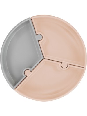OiOi Puzzle Bubble Beige Powder Grey Vakum Tabanlı Silikon Tabak
