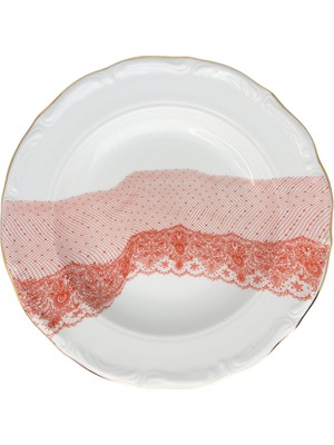 Gorgo Iruka Volante Dentelle Kırmızı Porselen Çukur Tabak 22 cm