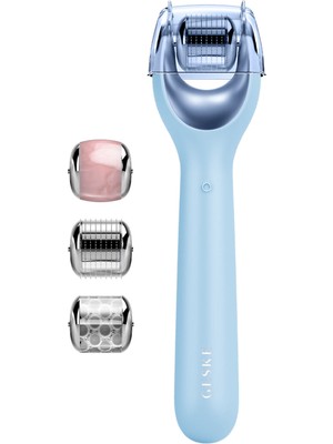 Geske Microneedle Face Roller Blue Mikro Iğneli Buz Başlığı Pembe Kuvars Başlıklı Dermaroller Bakım Cihazı