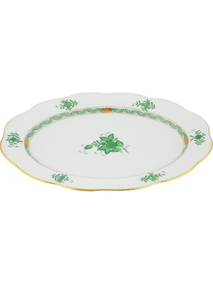 Herend Apponyı Desenli Yeşil Porselen Oval Servis Tabağı 34.5 cm