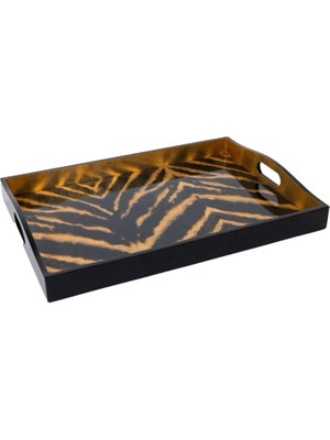 Caspari Go Wild Lacquer Ahşap Büyük Dikdörtgen Tepsi